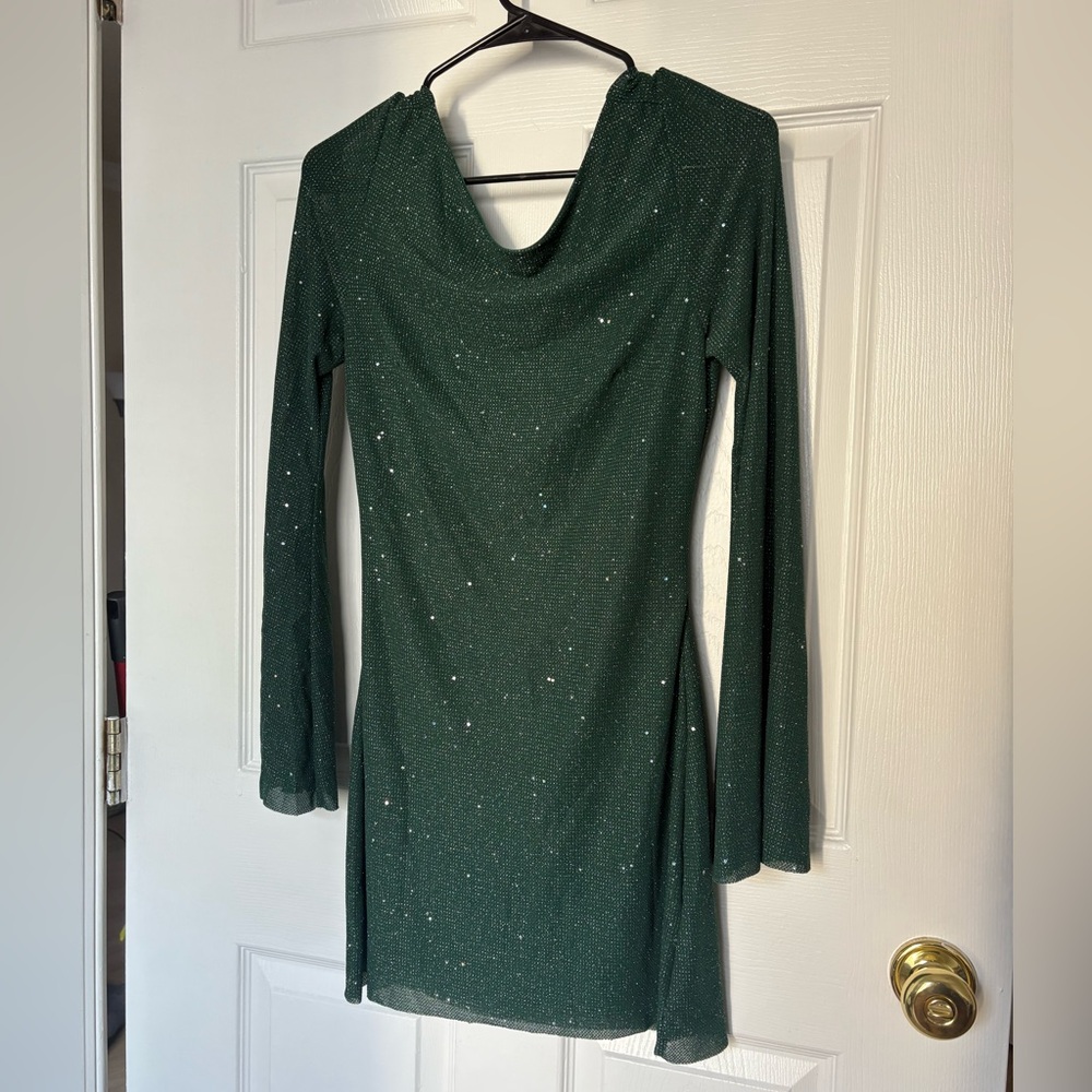 XS Sparkly Green Low Back SHEIN Dress